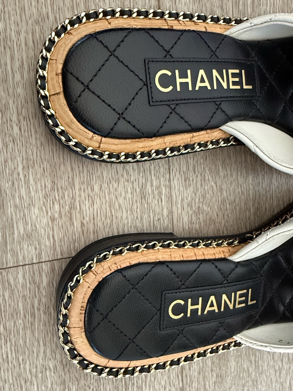 CHANEL White Quilted Lambskin Chain Mules Slides CC Logo - Picture 7 of 16